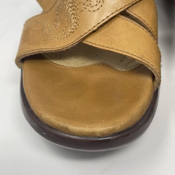 Ariat Wedge Heel Slide Sandals Womens 8.5 B Tan Brown Leather Stitching Western - Picture 6 of 15